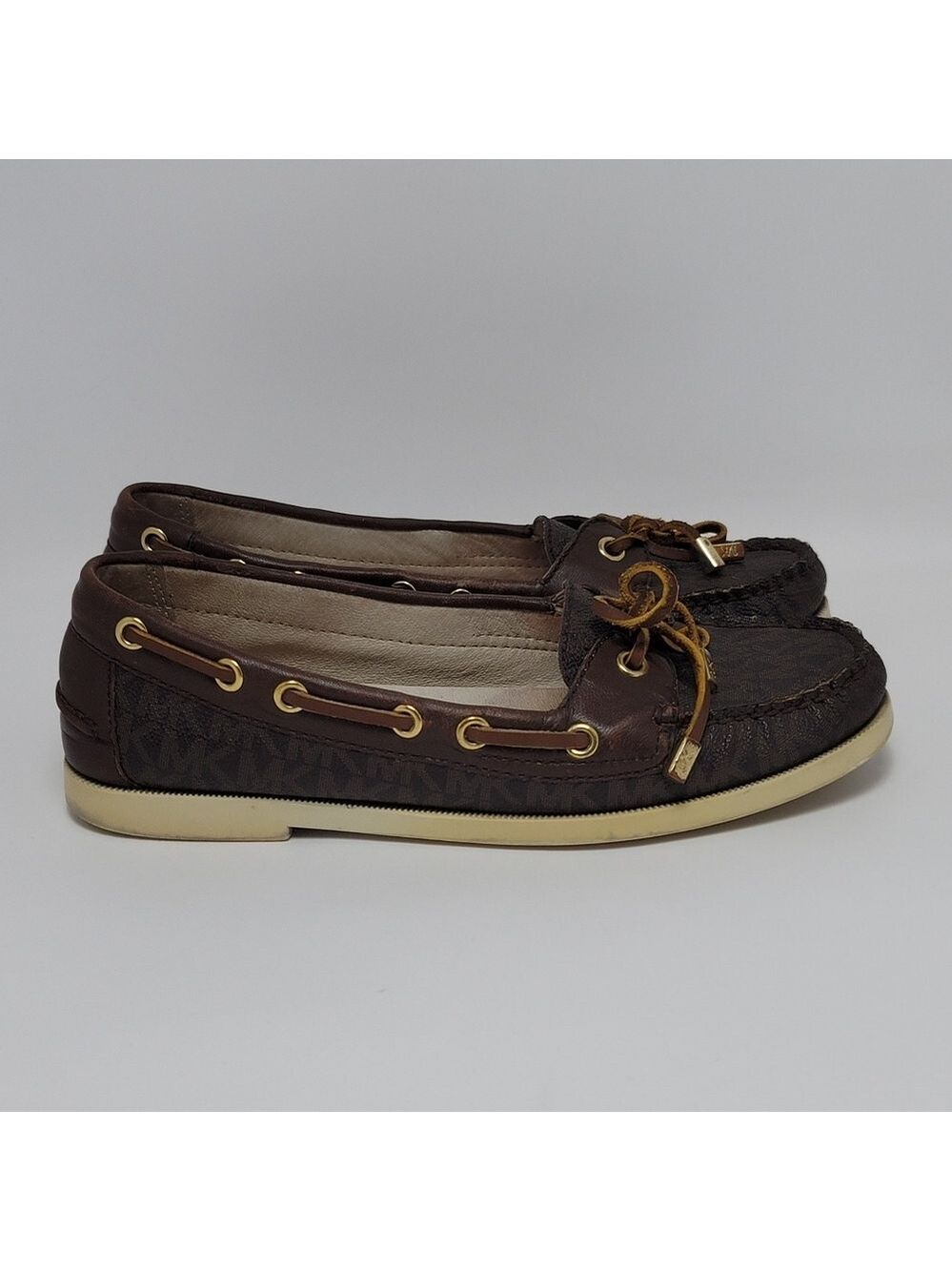 Michael Kors Logo Women's Blair Moc Mini Mk Signature Boat Shoe Brown Size 7M